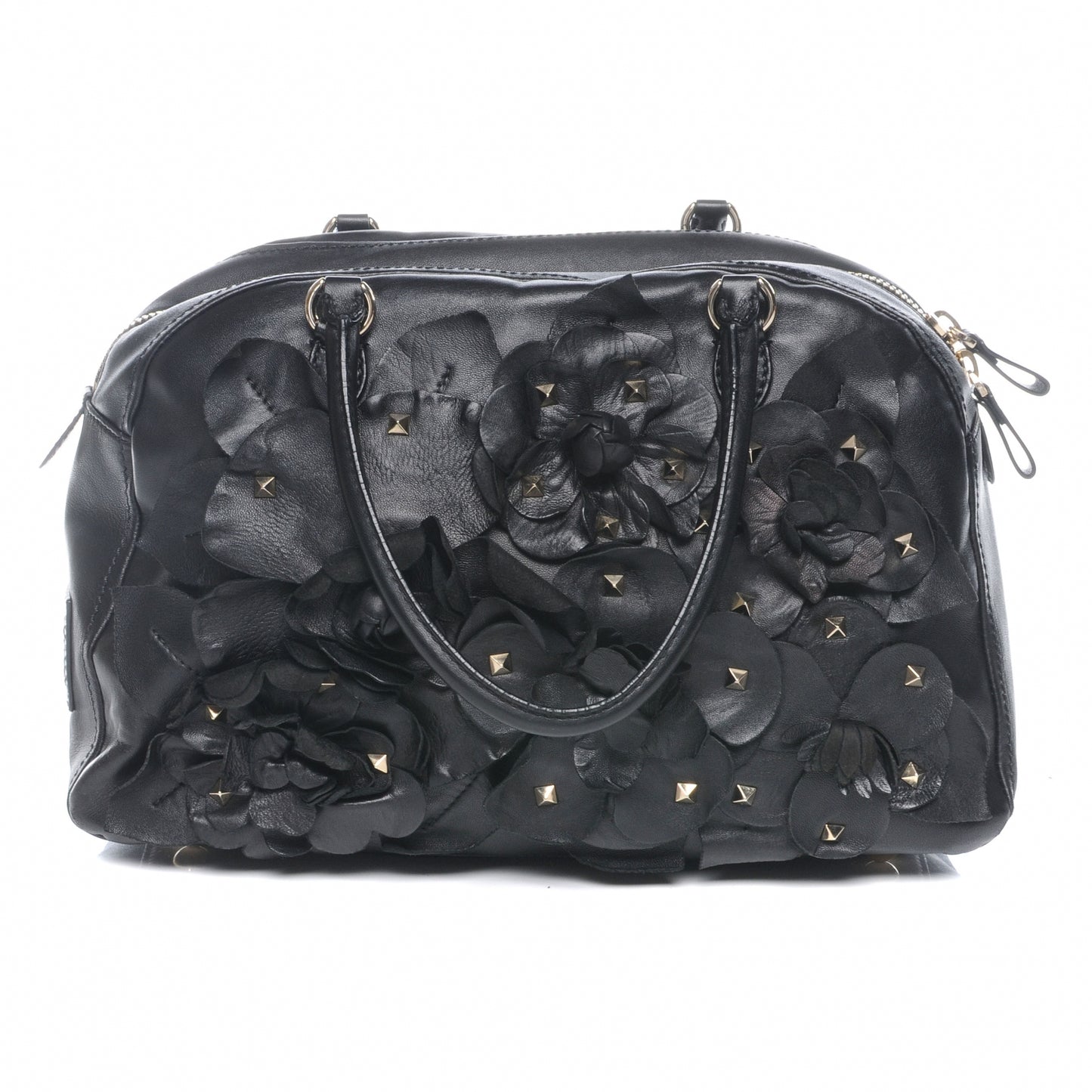 Nappa Studded Rosette Bowler Black