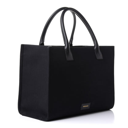 Versace Canvas Suppler Calfskin Cabas GV Signature Tote Black 3 of 13