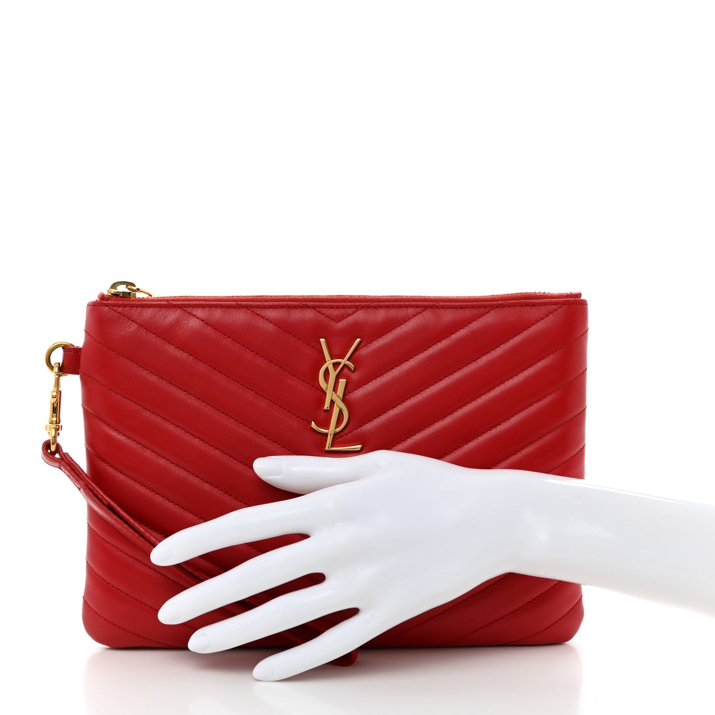 Calfskin Matelasse Chevron Monogram A5 Wristlet Bandana Red