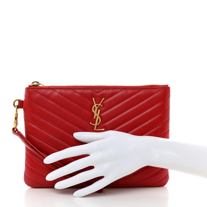 Saint Laurent Calfskin Matelasse Chevron Monogram A5 Wristlet Bandana Red 2 of 8