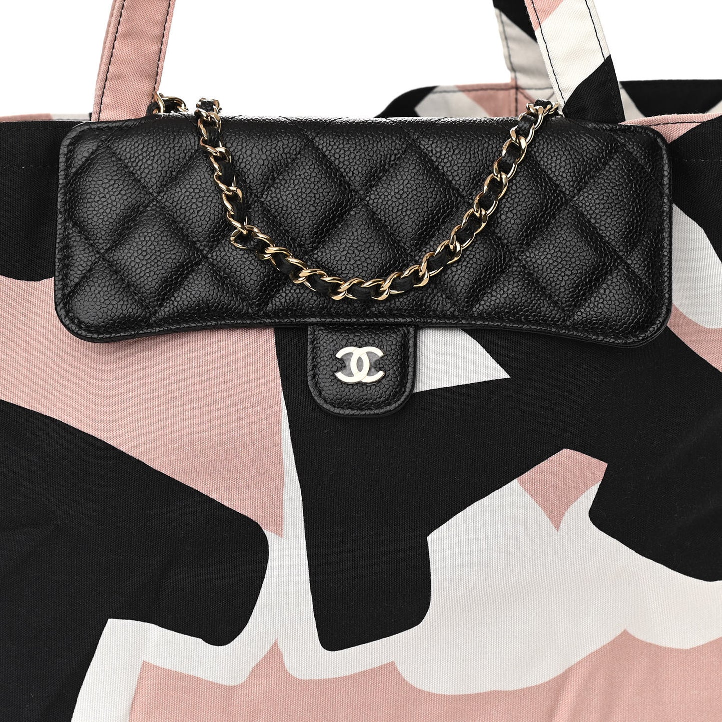 Jersey Fabric Quilted Foldable Tote With Chain Black Multicolor