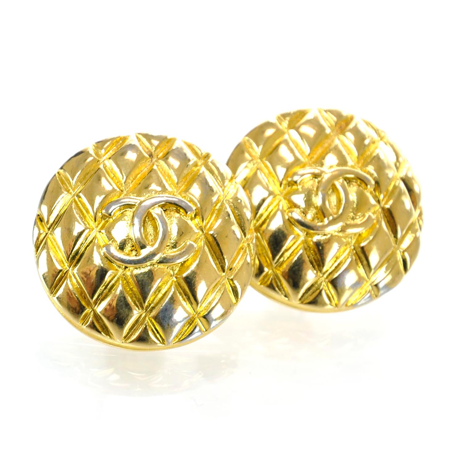 Chanel Round Quilted CC Clip On Earrings Gold 1 of 5