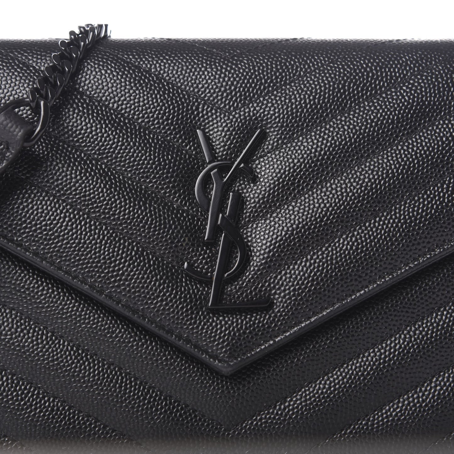 Grain De Poudre Matelasse Chevron Monogram Envelope Chain Wallet Black