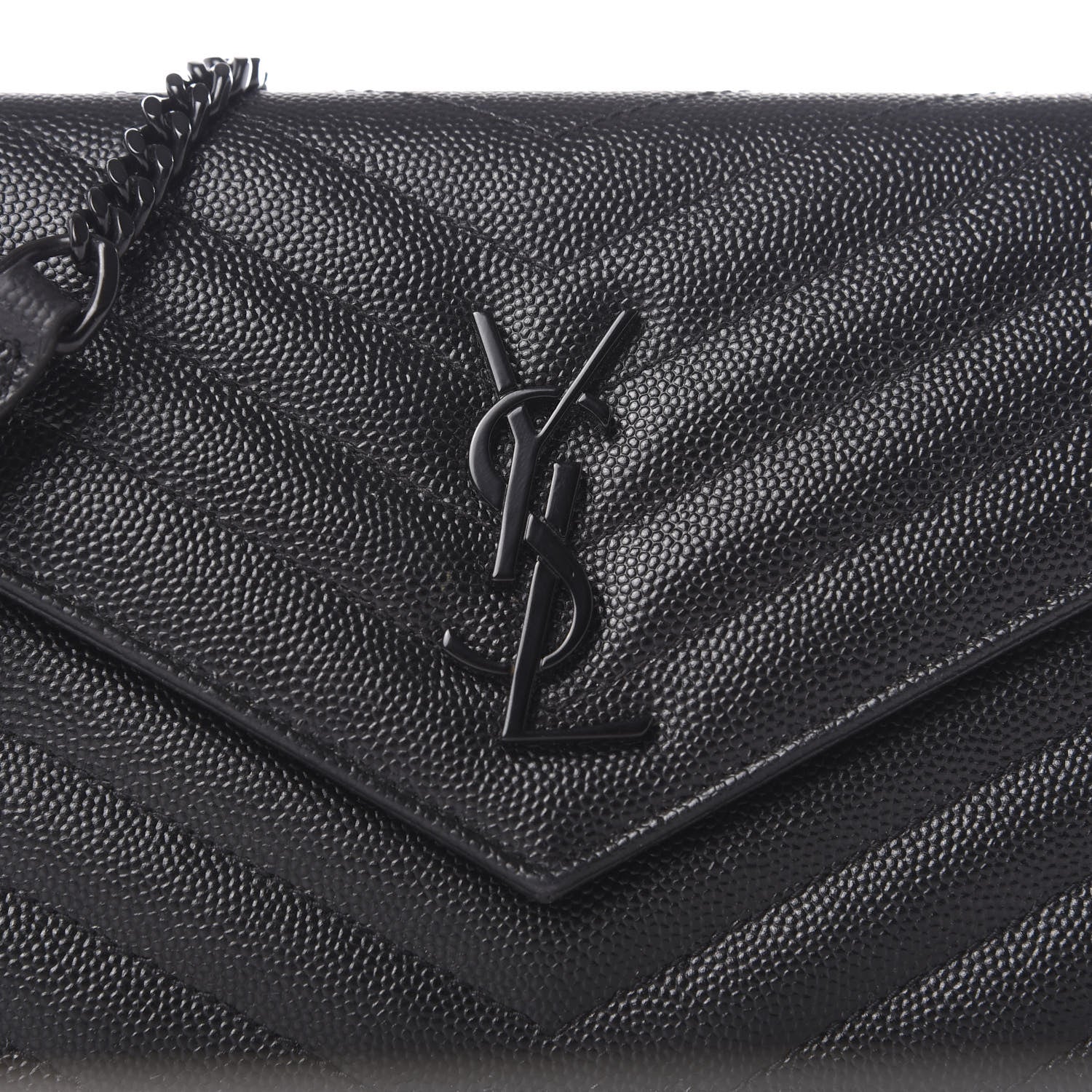 Saint Laurent Grain De Poudre Matelasse Chevron Monogram Envelope Chain Wallet Black 8 of 10