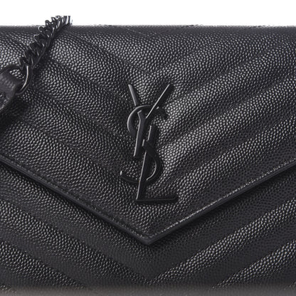Saint Laurent Grain De Poudre Matelasse Chevron Monogram Envelope Chain Wallet Black 8 of 10