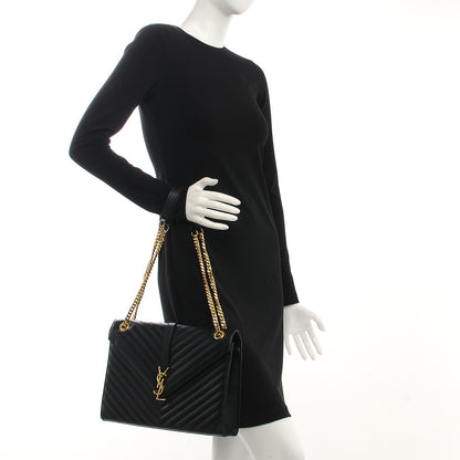 Saint Laurent Grain De Poudre Matelasse Chevron Large Monogram Satchel Black 3 of 10
