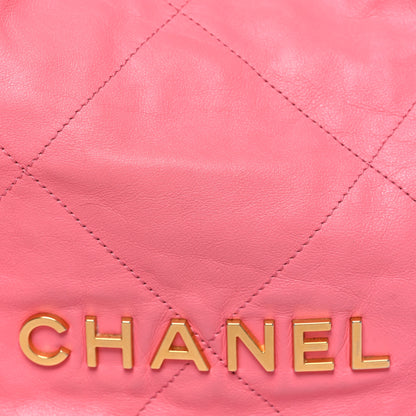 Chanel Shiny Calfskin Quilted Chanel 22 Drawstring Bag Coral Pink Coral Pink 9 of 11