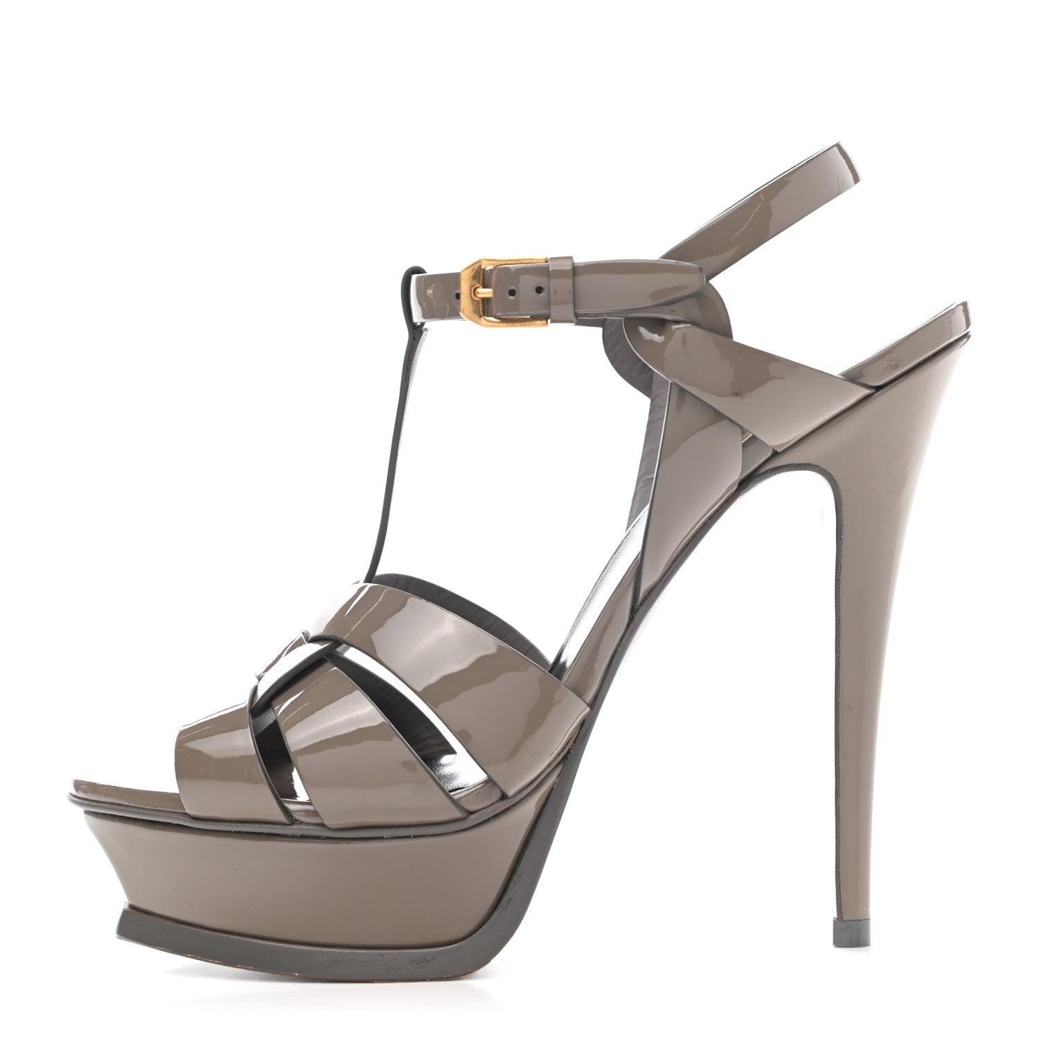 Saint Laurent Patent Tribute 105 Platform Sandals 37.5 Fog 1 of 10