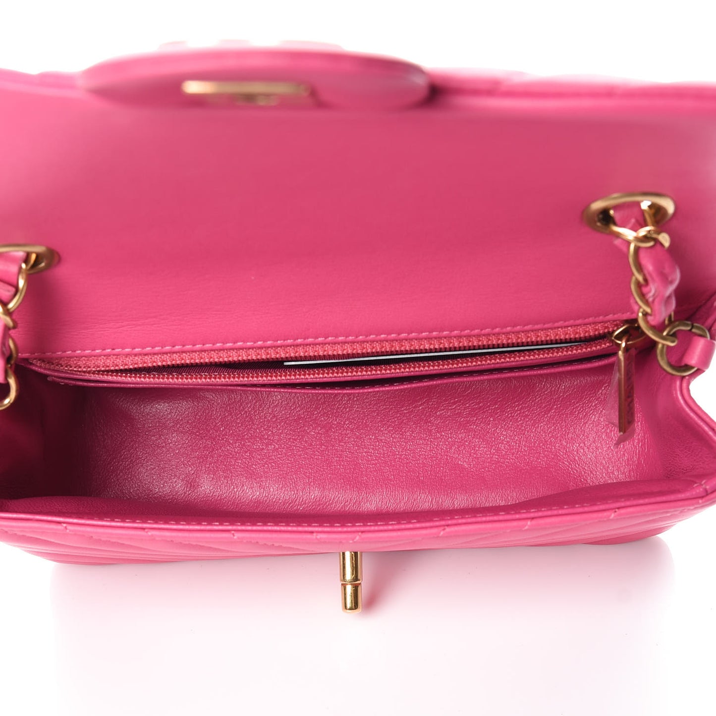 Lambskin Chevron Quilted Mini Rectangular Flap Pink