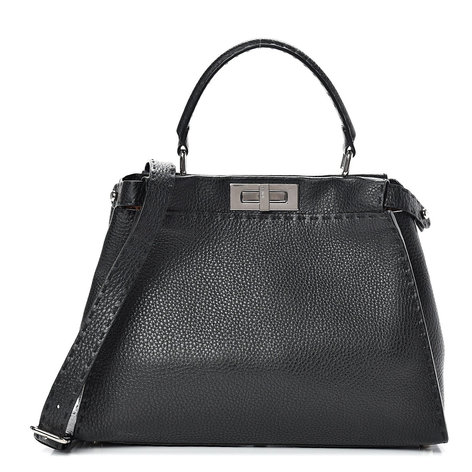 Fendi Cuoio Romano Selleria Bi-Color Medium Peekaboo Iconic Satchel Black Mou 2 of 17