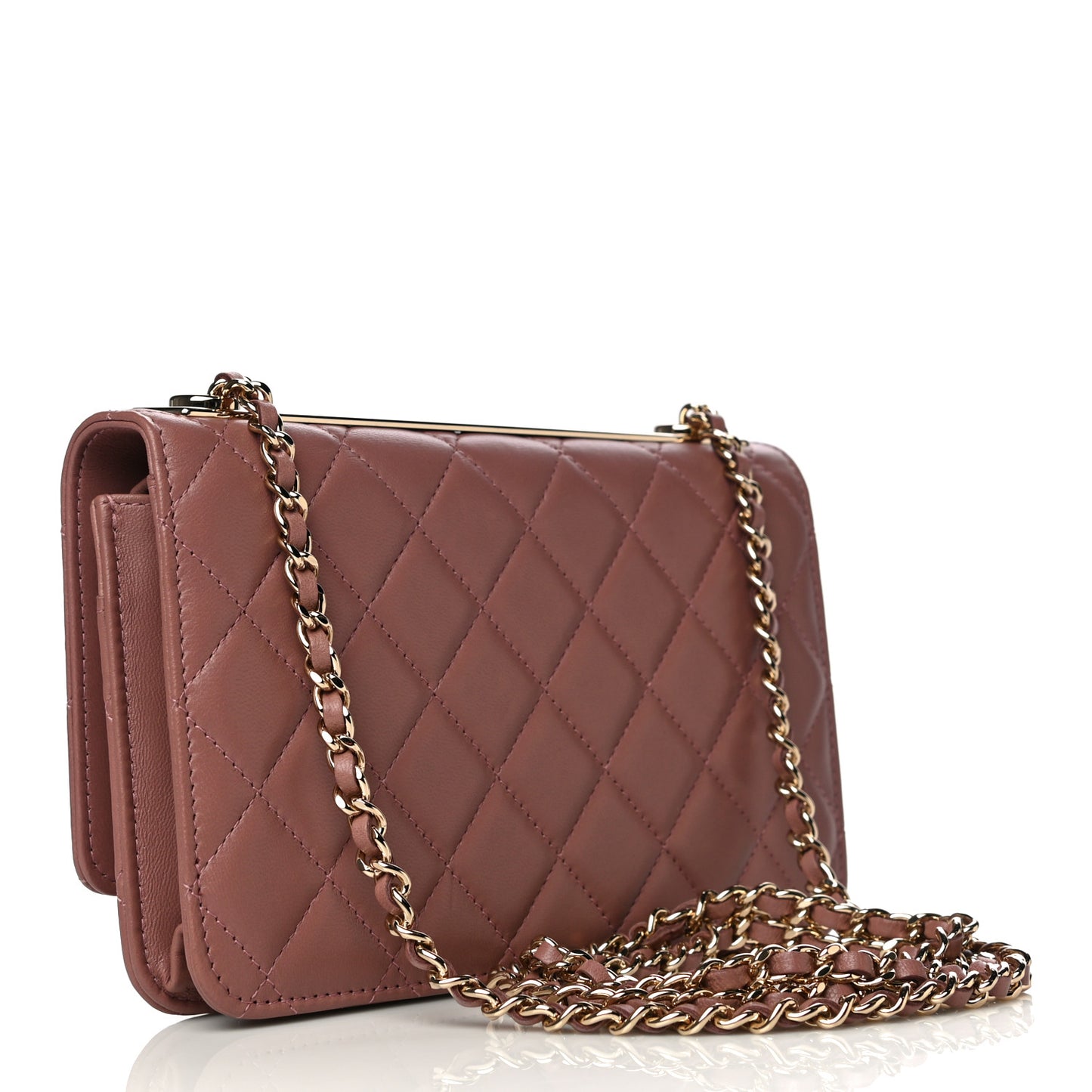 Lambskin Quilted Trendy CC Wallet On Chain WOC Nude
