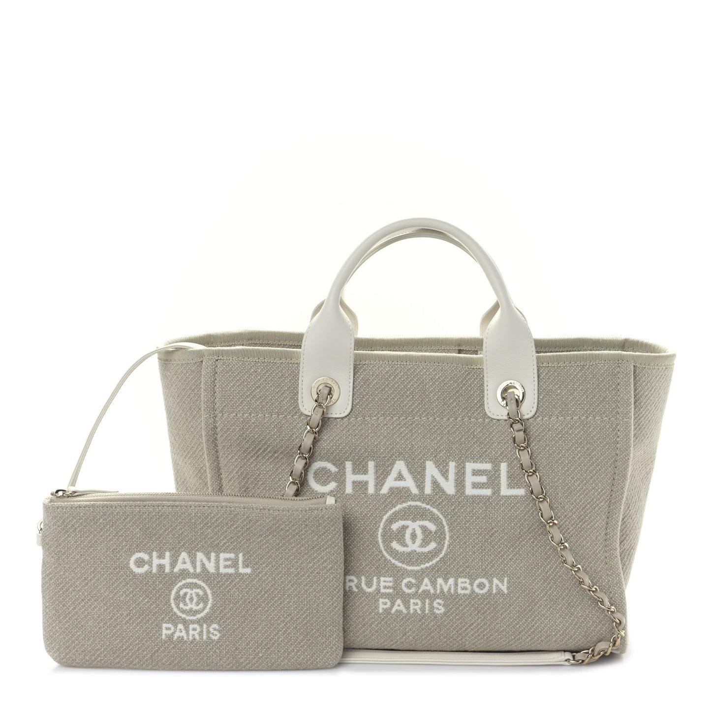 Mixed Fibers Calfskin Small Deauville Tote Light Grey