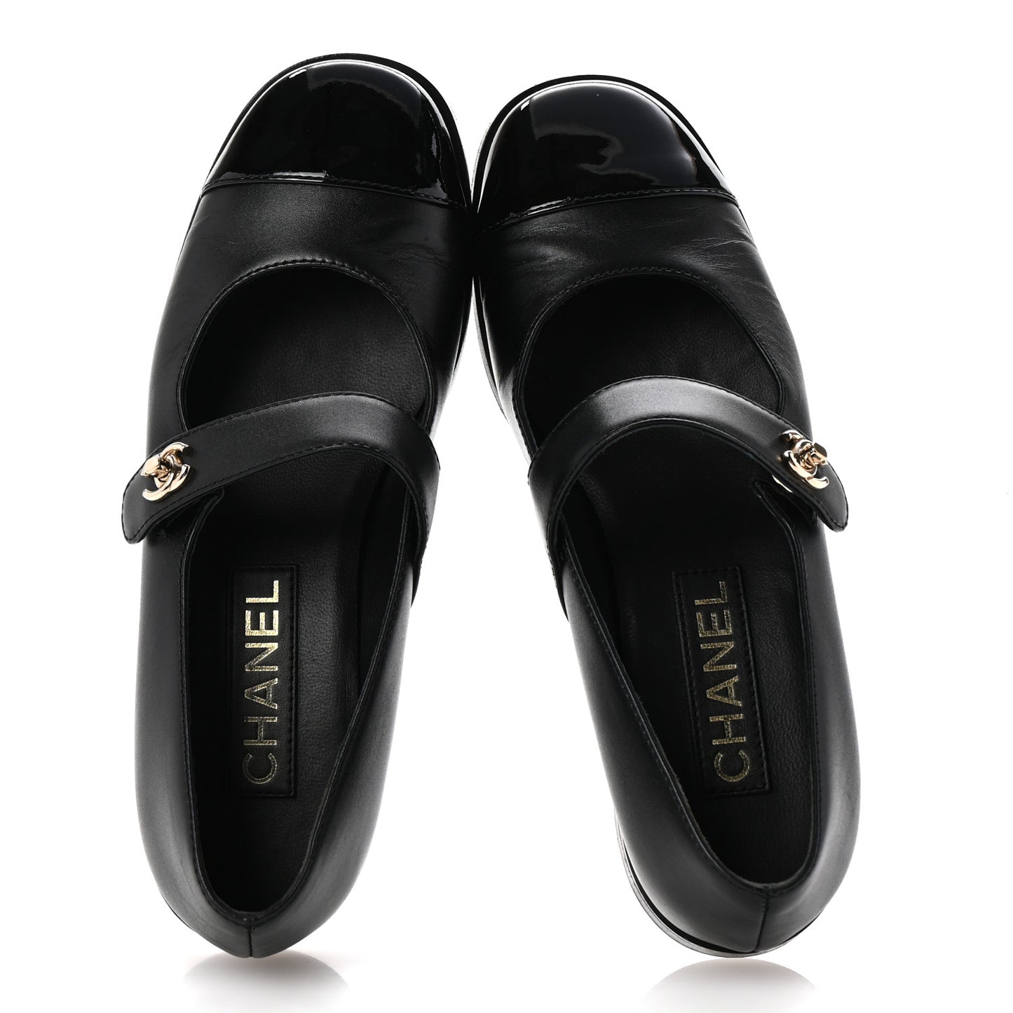 Calfskin Patent Mary Janes Flats 37 Black