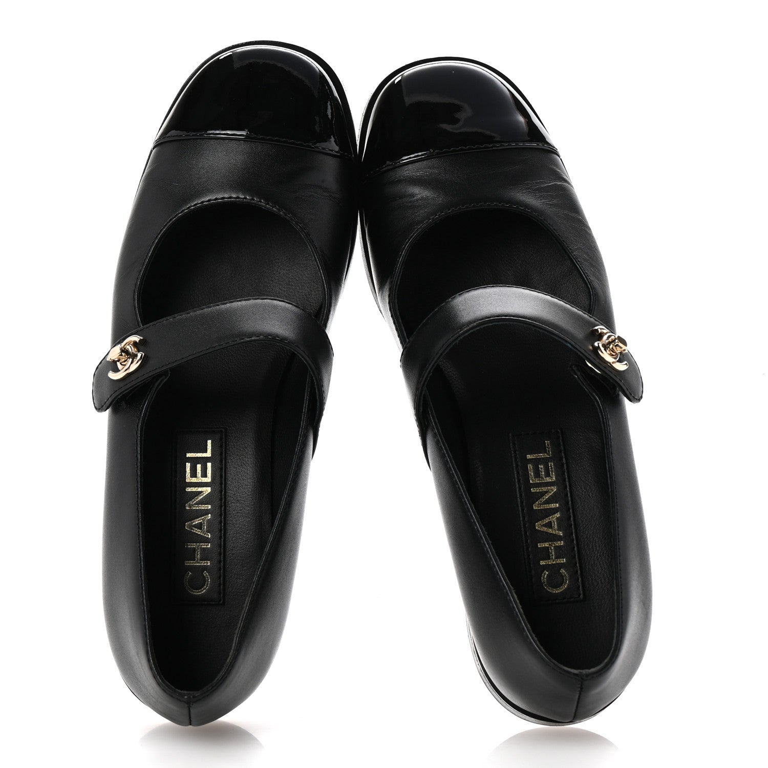 Chanel Calfskin Patent Mary Janes Flats 37 Black 2 of 12