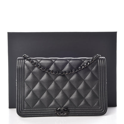 Chanel Caviar Quilted Boy Wallet On Chain WOC So Black 12 of 12