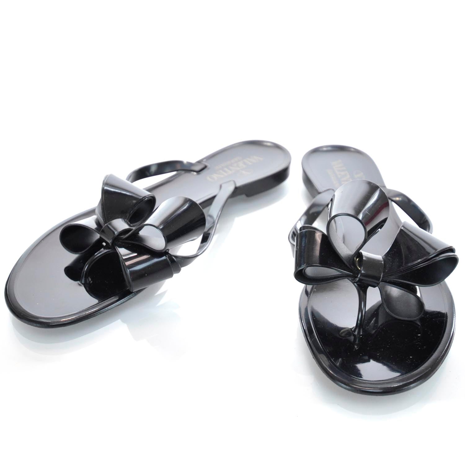 Valentino Garavani PVC Jellow Bow Thong Sandals 38 Black 1 of 7