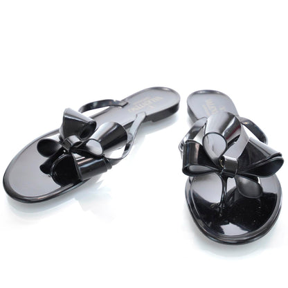 Valentino Garavani PVC Jellow Bow Thong Sandals 38 Black 1 of 7