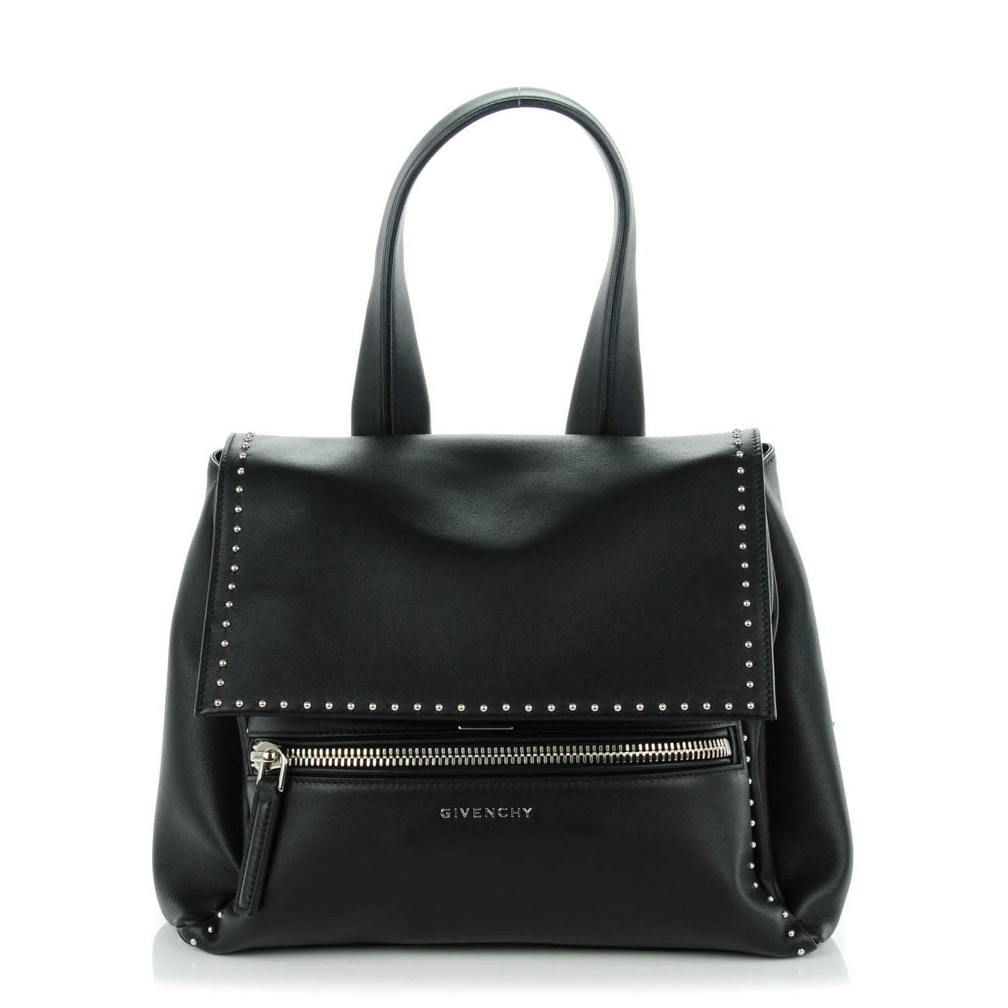 Calfskin Studded Small Pandora Pure Flap Bag Black