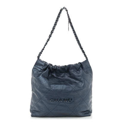 Chanel Metallic Calfskin Quilted Small Chanel 22 Navy Blue 1 of 11