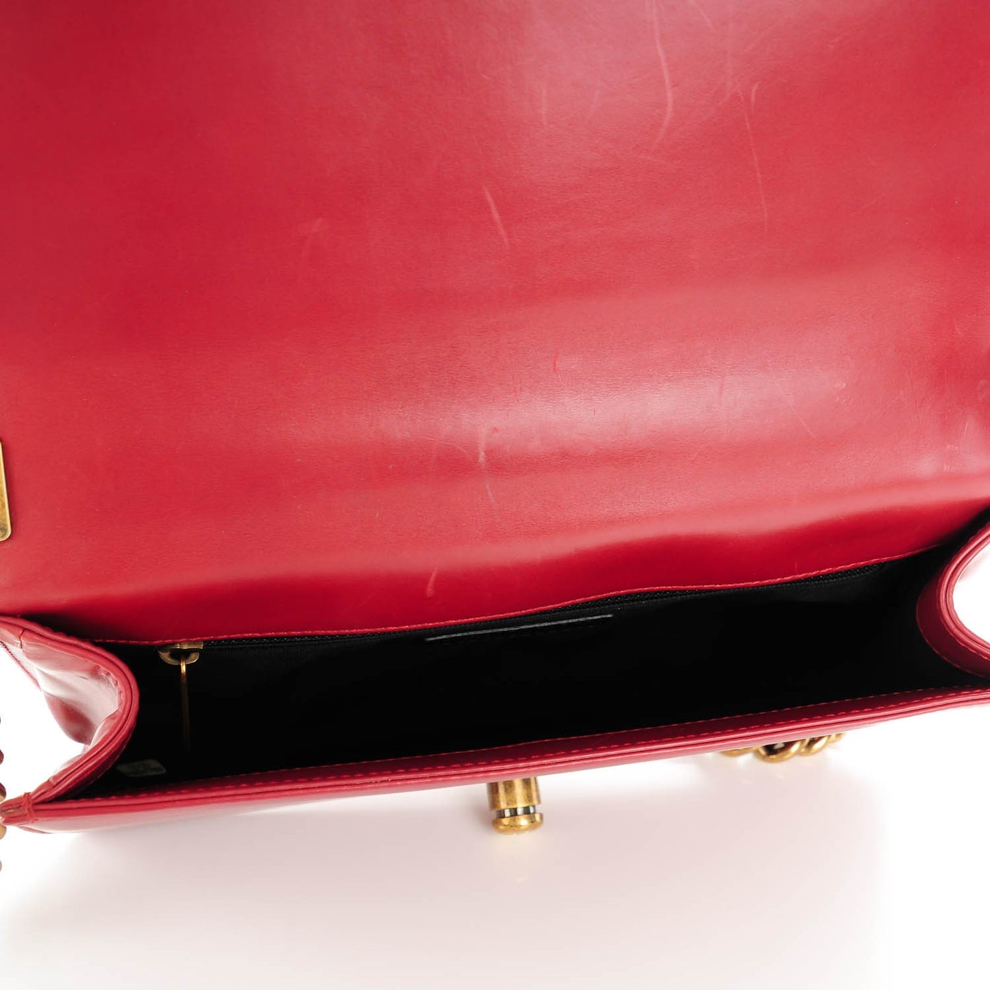 Glazed Calfskin Medium Boy Flap Red
