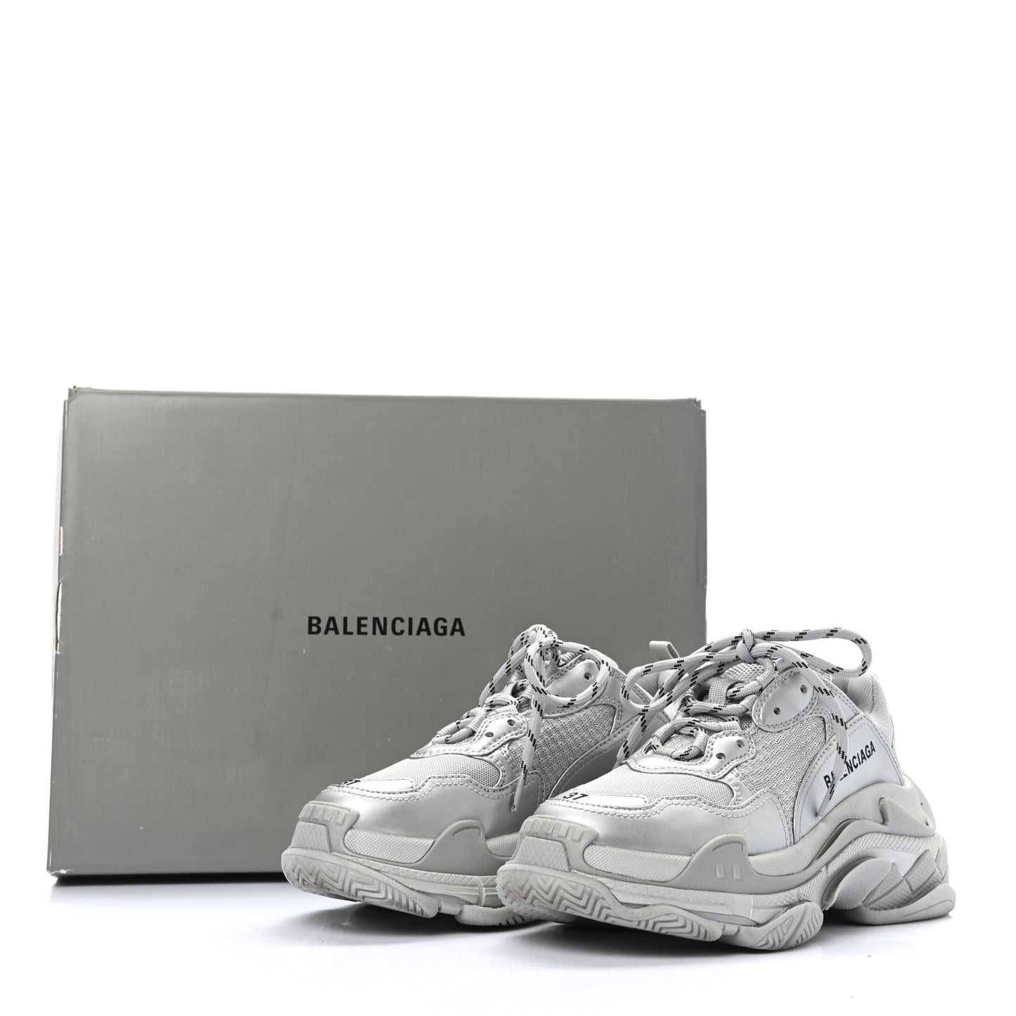 Metallic Fabric Mesh Womens Triple S Sneakers 37 Silver