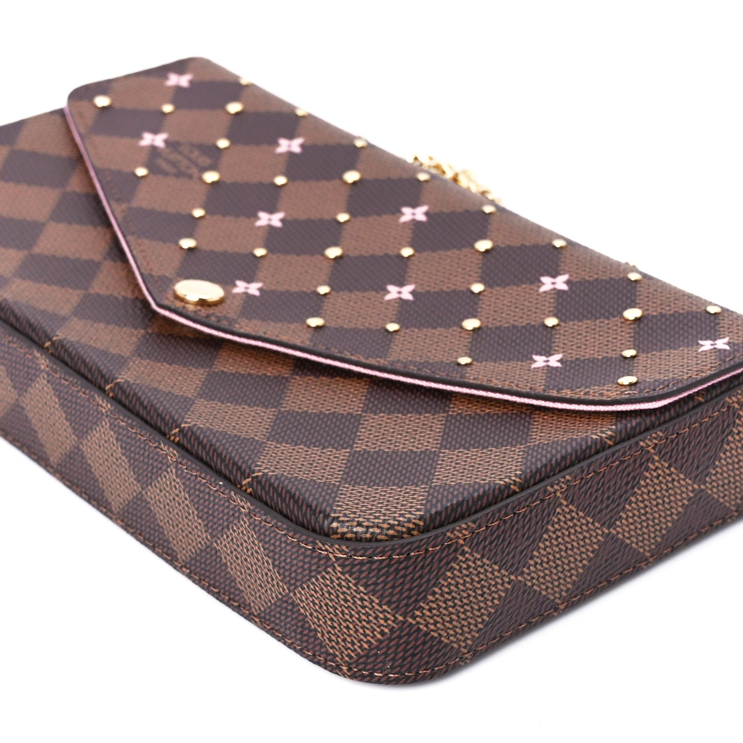 Louis Vuitton Damier Ebene Studded Pochette Felicie Chain Wallet 14 of 15