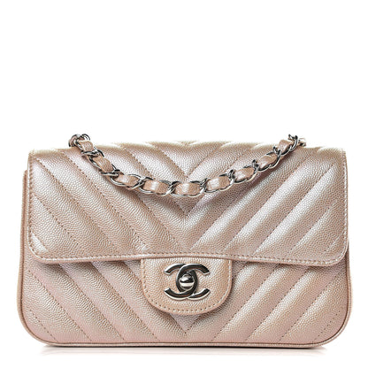 Chanel Iridescent Caviar Chevron Quilted Mini Rectangular Flap Light Gold 1 of 10
