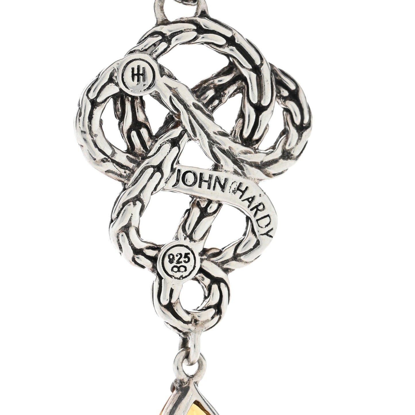 Sterling Silver Diamond Citrine Classic Chain Braided Drop Earrings