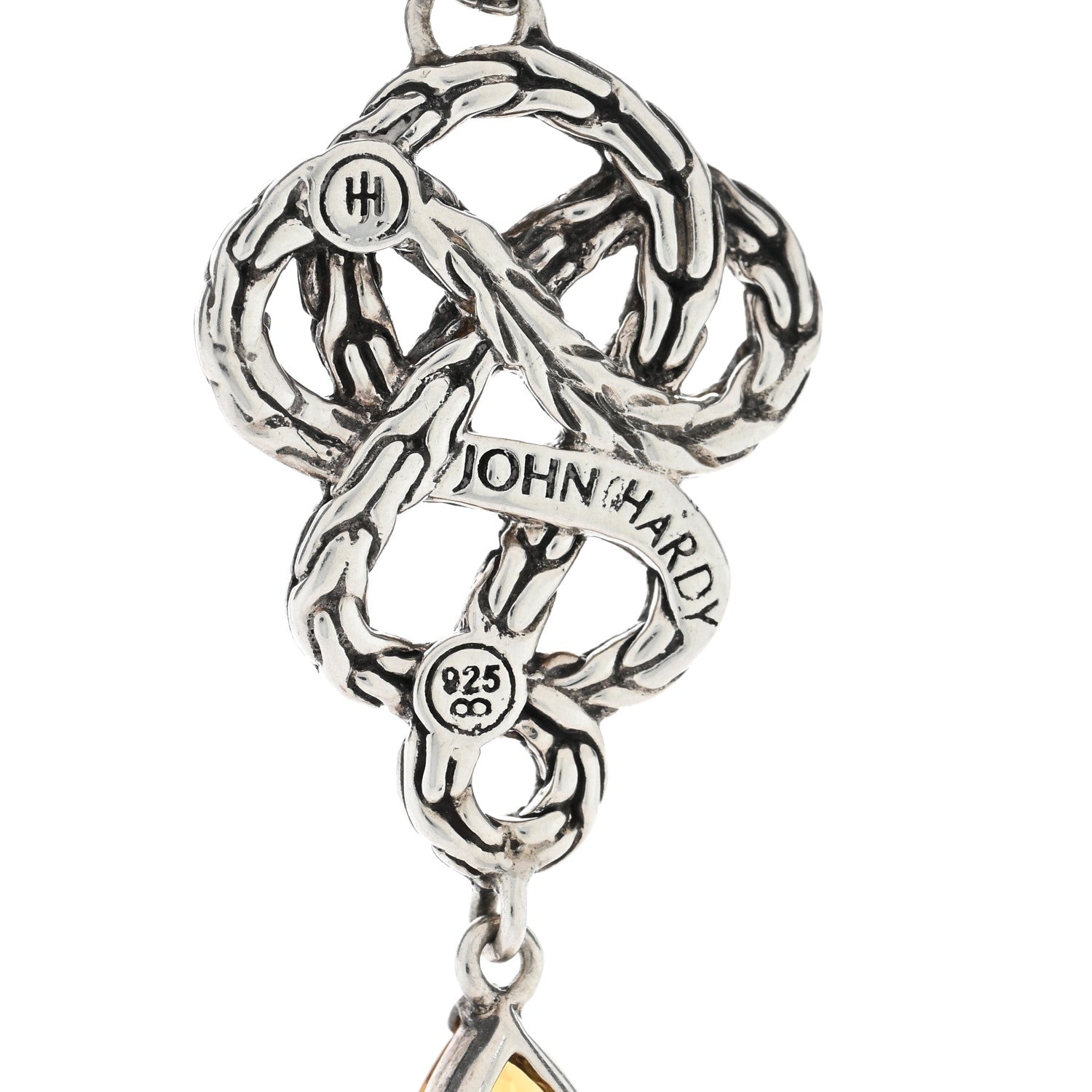 John Hardy Sterling Silver Diamond Citrine Classic Chain Braided Drop Earrings 4 of 4