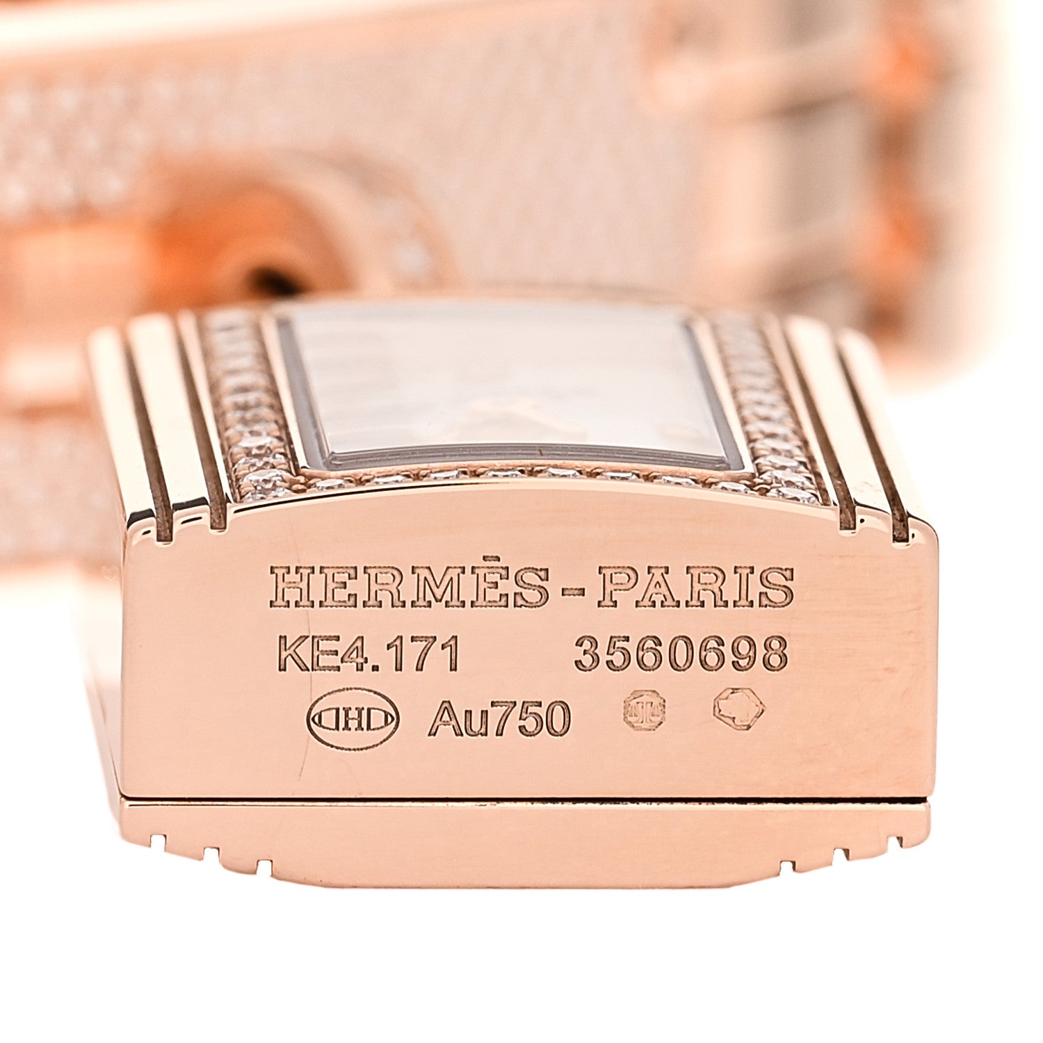 Hermes 18K Rose Diamond Pave 16mm Kelly Quartz Watch 1831461
