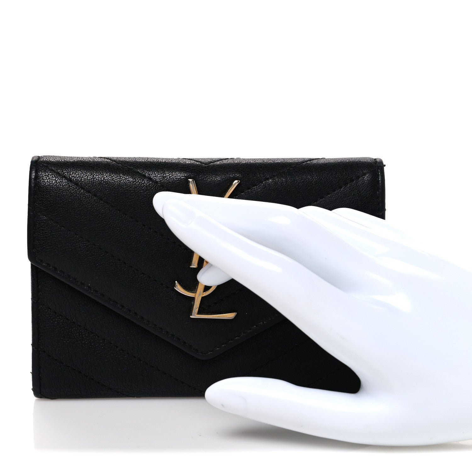 Saint Laurent Sheepskin Matelasse Chevron Small Monogram Envelope Wallet Black 2 of 9