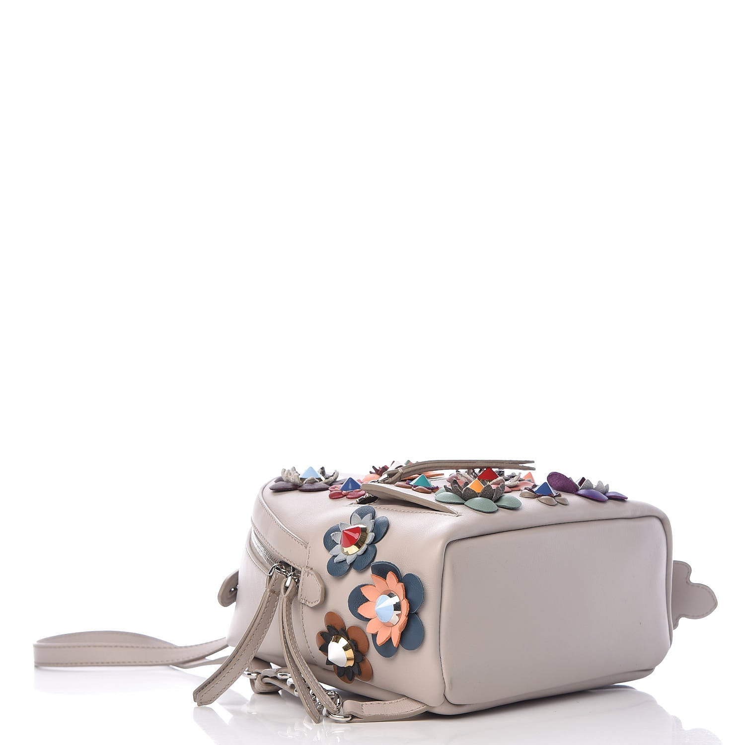 Fendi Vitello Dolce Flowerland Studded Mini Backpack Grigio Polvere Multicolor 4 of 11