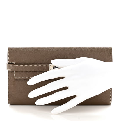 Hermes Chevre Mysore Kelly Longue Wallet Etoupe 2 of 10
