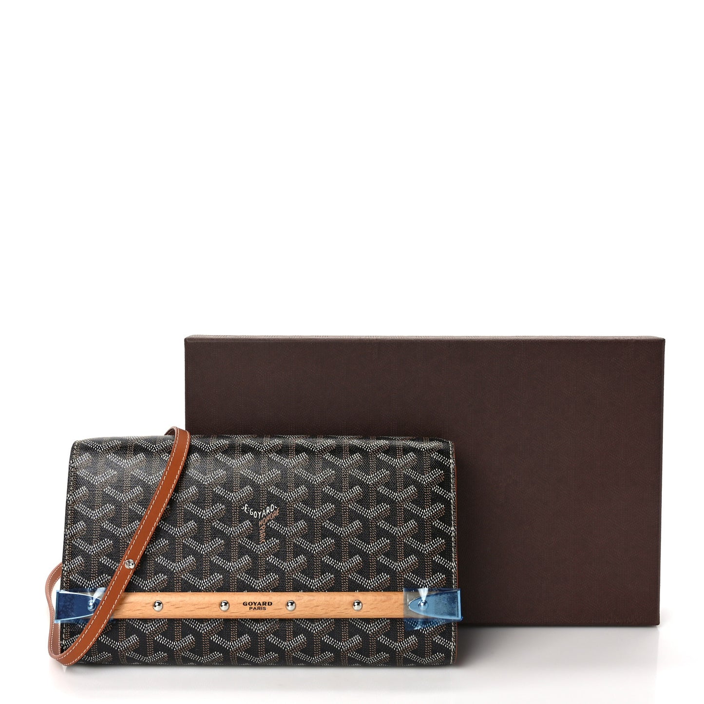 Goyardine Monte Carlo Bois Clutch With Strap Black Gold