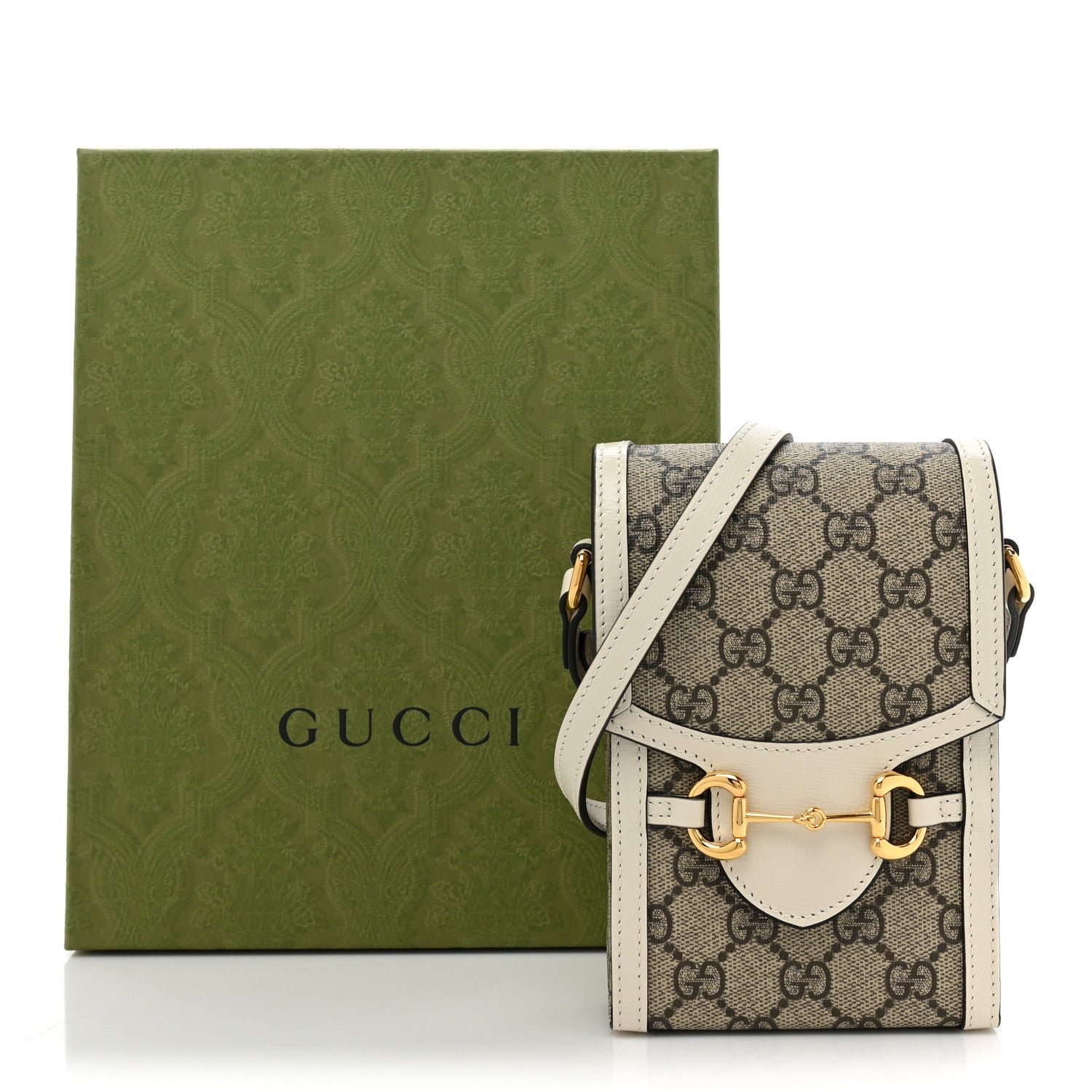 Gucci GG Supreme Monogram Azalea Calfskin Mini Horsebit 1955 Crossbody Bag Beige Ebony Mystic White 10 of 10