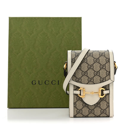 Gucci GG Supreme Monogram Azalea Calfskin Mini Horsebit 1955 Crossbody Bag Beige Ebony Mystic White 10 of 10