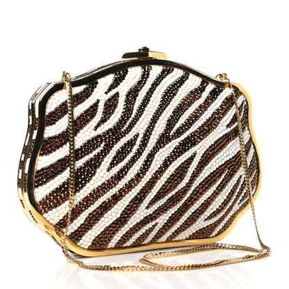 Judith Leiber Swarovski Crystal Zebra Minaudiere Clutch Brown White Gold 4 of 10
