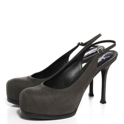 Saint Laurent Suede Tribtoo 80 Slingback Pumps 39 Anthracite 3 of 7