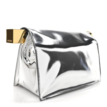 Jacquemus Metallic Patent Calfskin La Pochette Rond Carre Silver 3 of 12