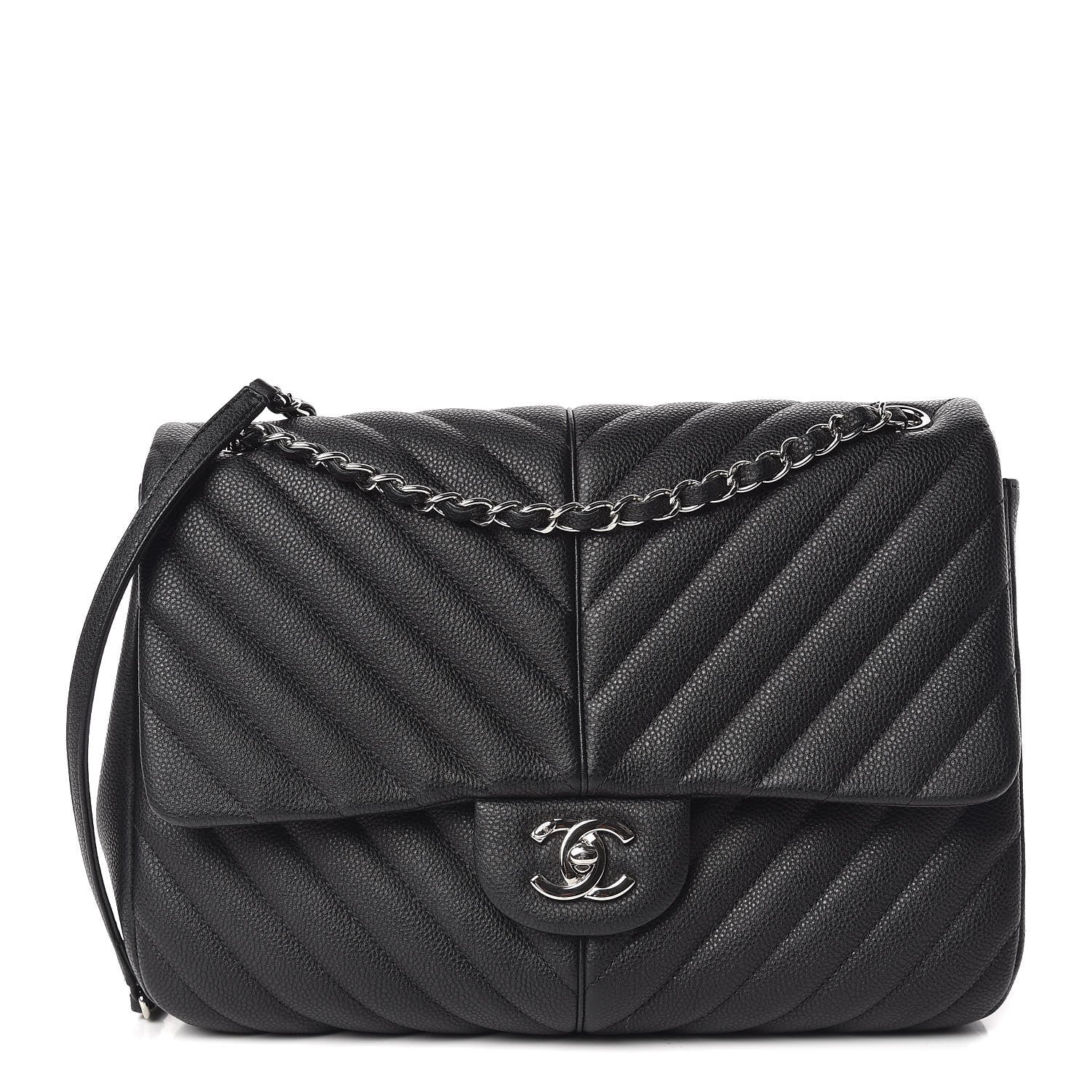 Chanel Caviar Chevron Quilted Large Puffy CC Flap Black 1 of 11