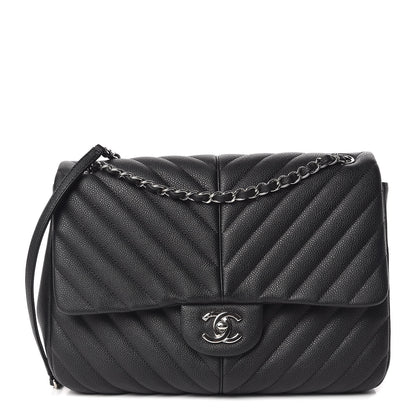 Chanel Caviar Chevron Quilted Large Puffy CC Flap Black 1 of 11