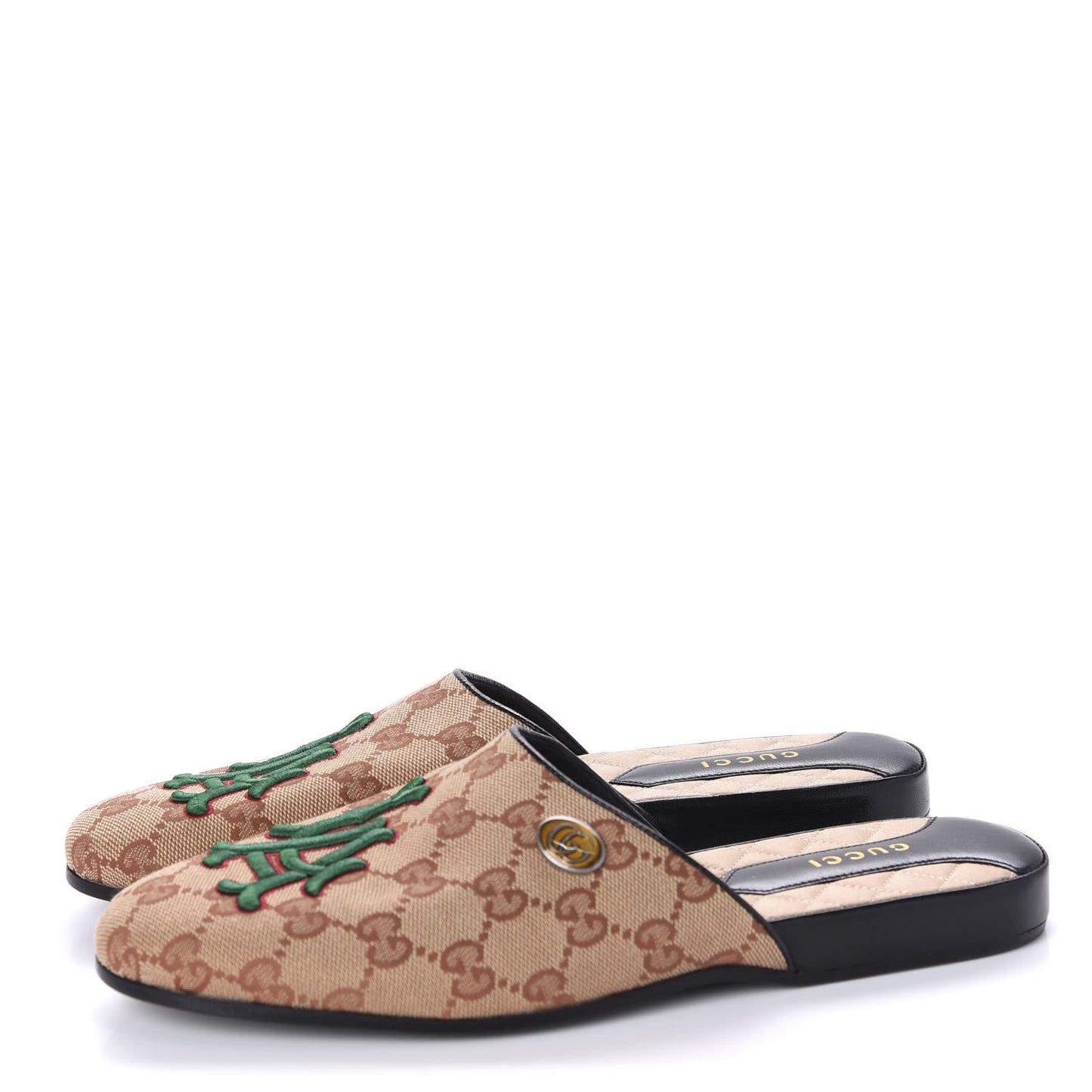 X MLB GG Monogram LA Dodgers Embroidered Womens GG Slippers 38 Beige Ruggine