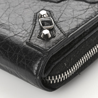 Balenciaga Agneau Classic Silver Hardware Compact Wallet Black 8 of 9