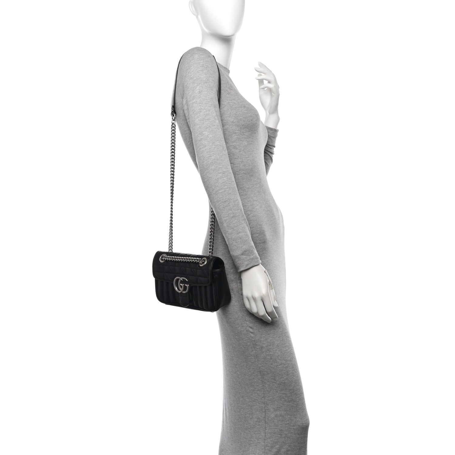Gucci Calfskin Matelasse Aria Mini GG Marmont Shoulder Bag Black 2 of 14