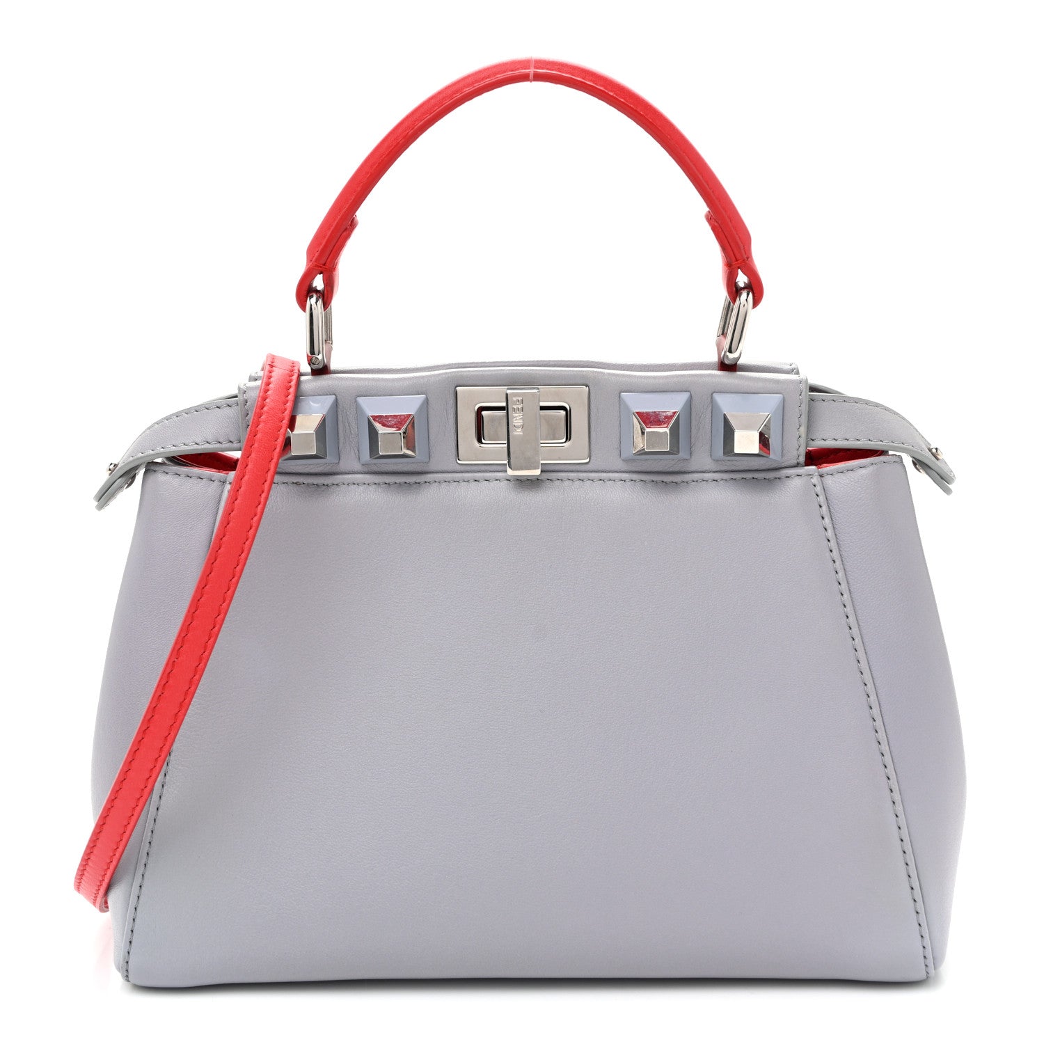 Fendi Nappa Studded Mini Peekaboo Iconic Satchel Grey Multicolor Ardesia Fiamma 1 of 10