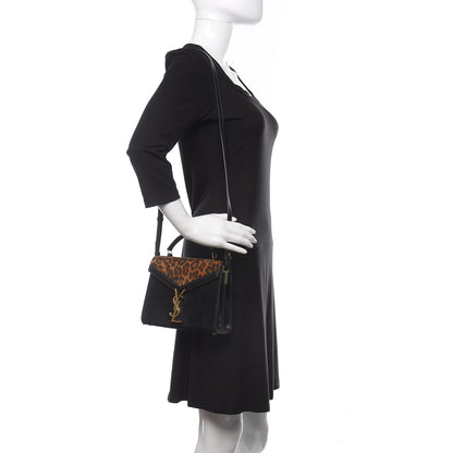Saint Laurent Suede Leopard Print Mini Classic Monogram Cassandra Top Handle Manto Naturale Black 2 of 8