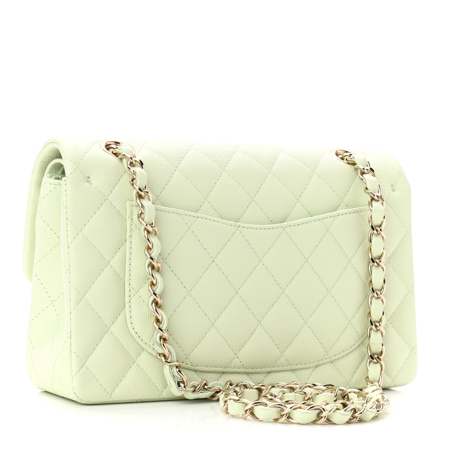 Caviar Quilted Small Double Flap Light Green