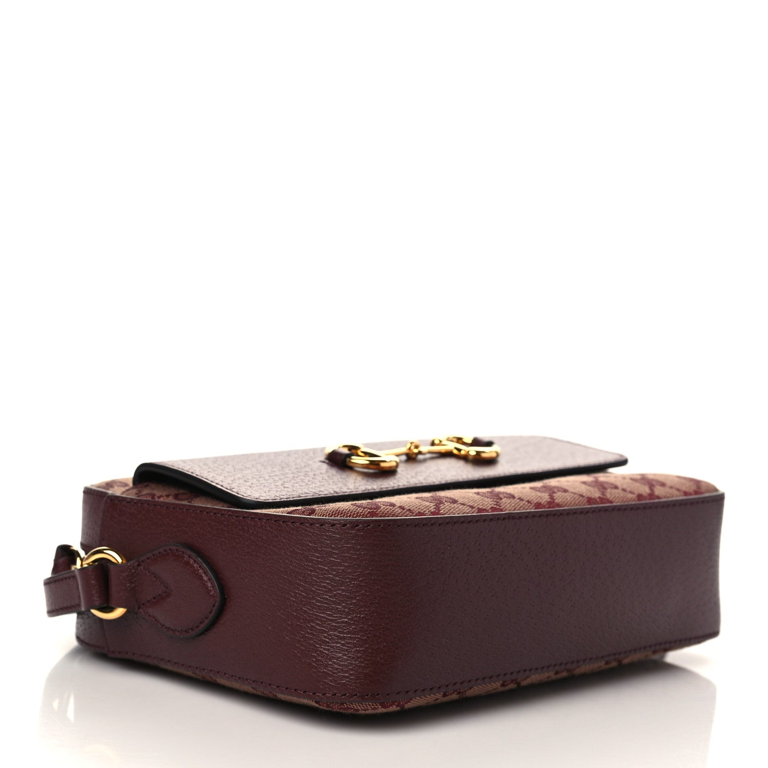 Gucci Monogram Textured Dollar Calfskin Small Horsebit 1955 Shoulder Bag Sahara Rubino Chardonnay 4 of 7