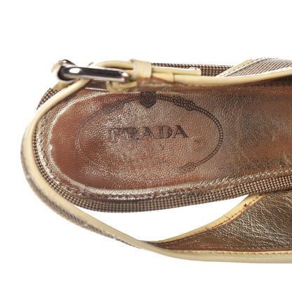 Prada Jacquard Logo Wedge Sandals 35.5 Corda Yellow 10 of 11