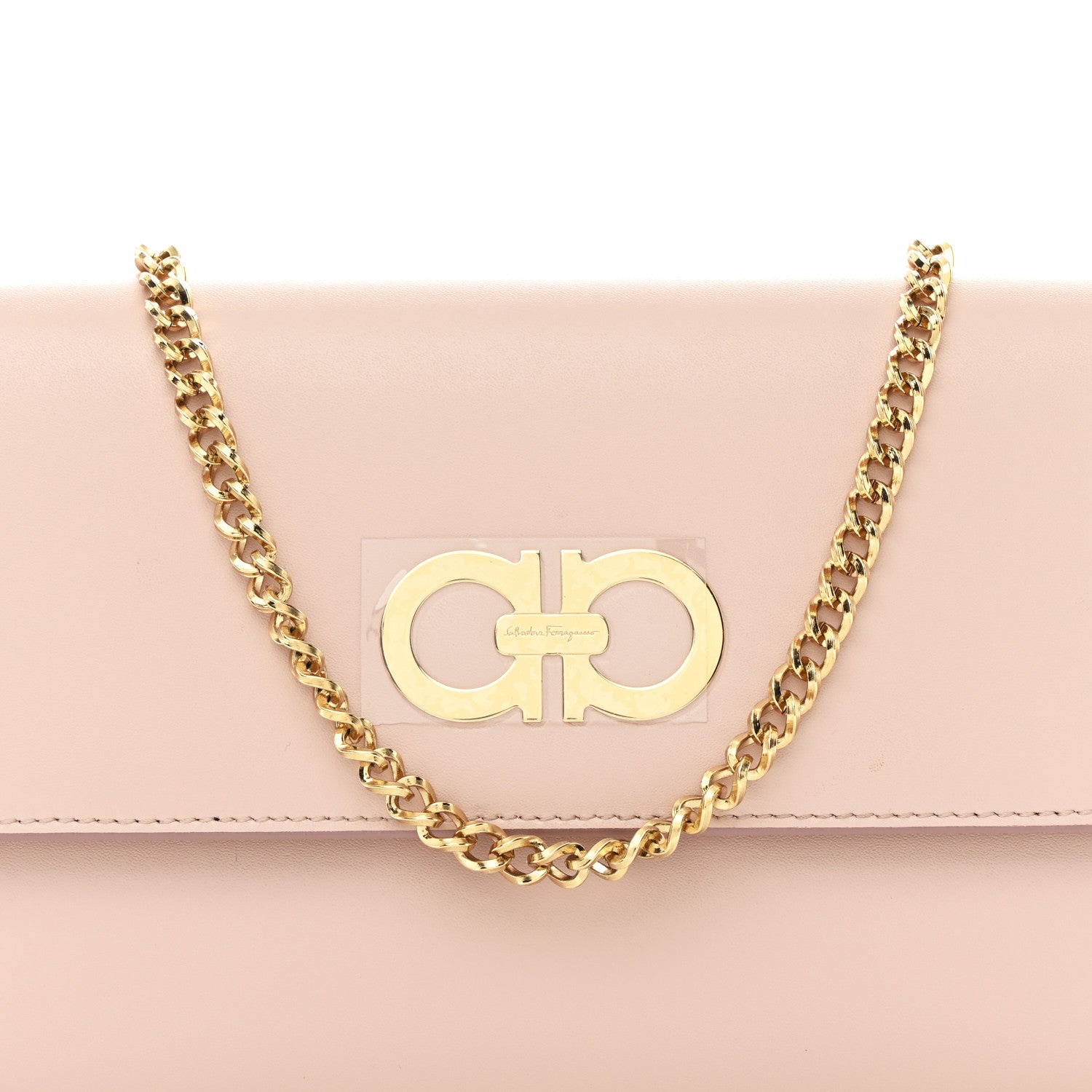 Salvatore Ferragamo Calfskin Gancini Liberty Chain Clutch Bonbon 8 of 11